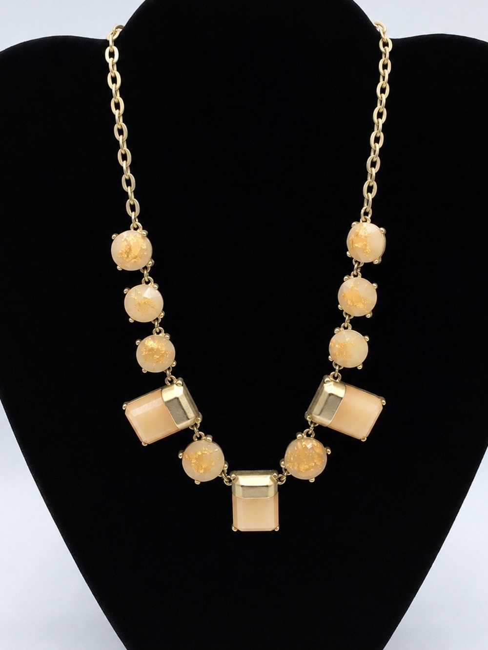 LOFT Beige Gold Lucite Statement Necklace Gold Fleck Chunky Bib Necklace